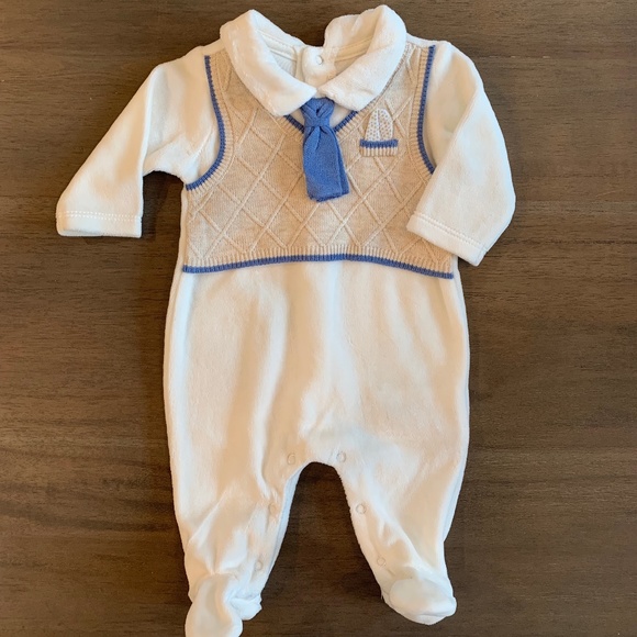 Mayoral One Pieces New Mayoral Baby Boy Velour Footie Vest Tie